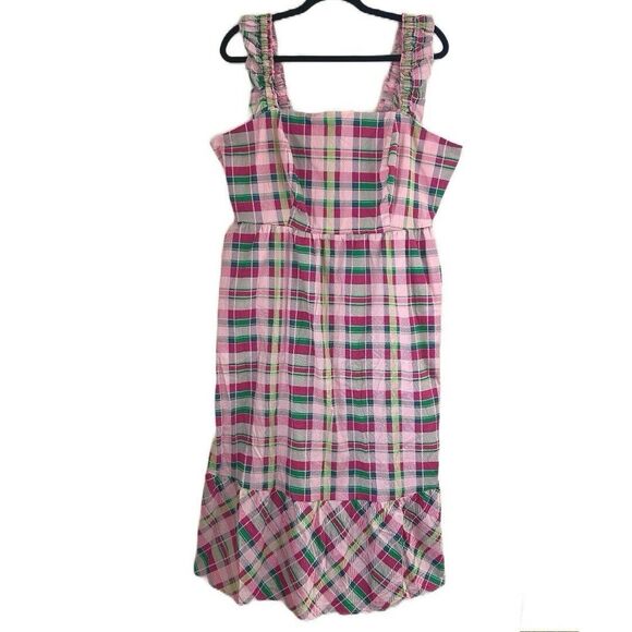 Torrid Plaid Green & Pink Poplin Tiered Ruffle Strap‎ Dress Women's Size 1 NWT - Picture 1 of 10